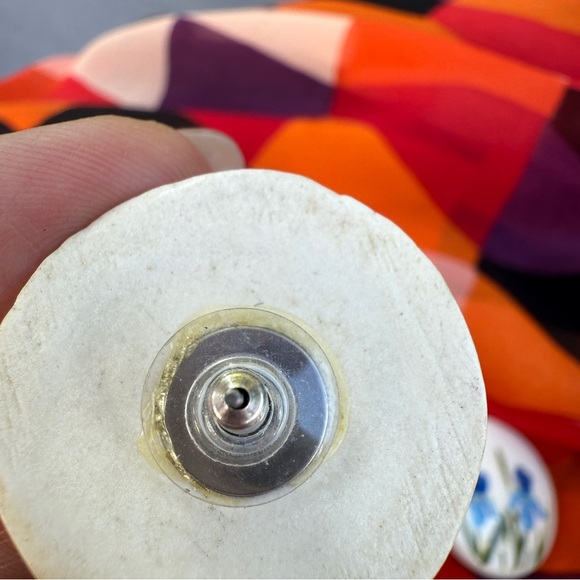 Blue Iris Hand Painted Floral Ceramic Earrings - Picture 9 of 14